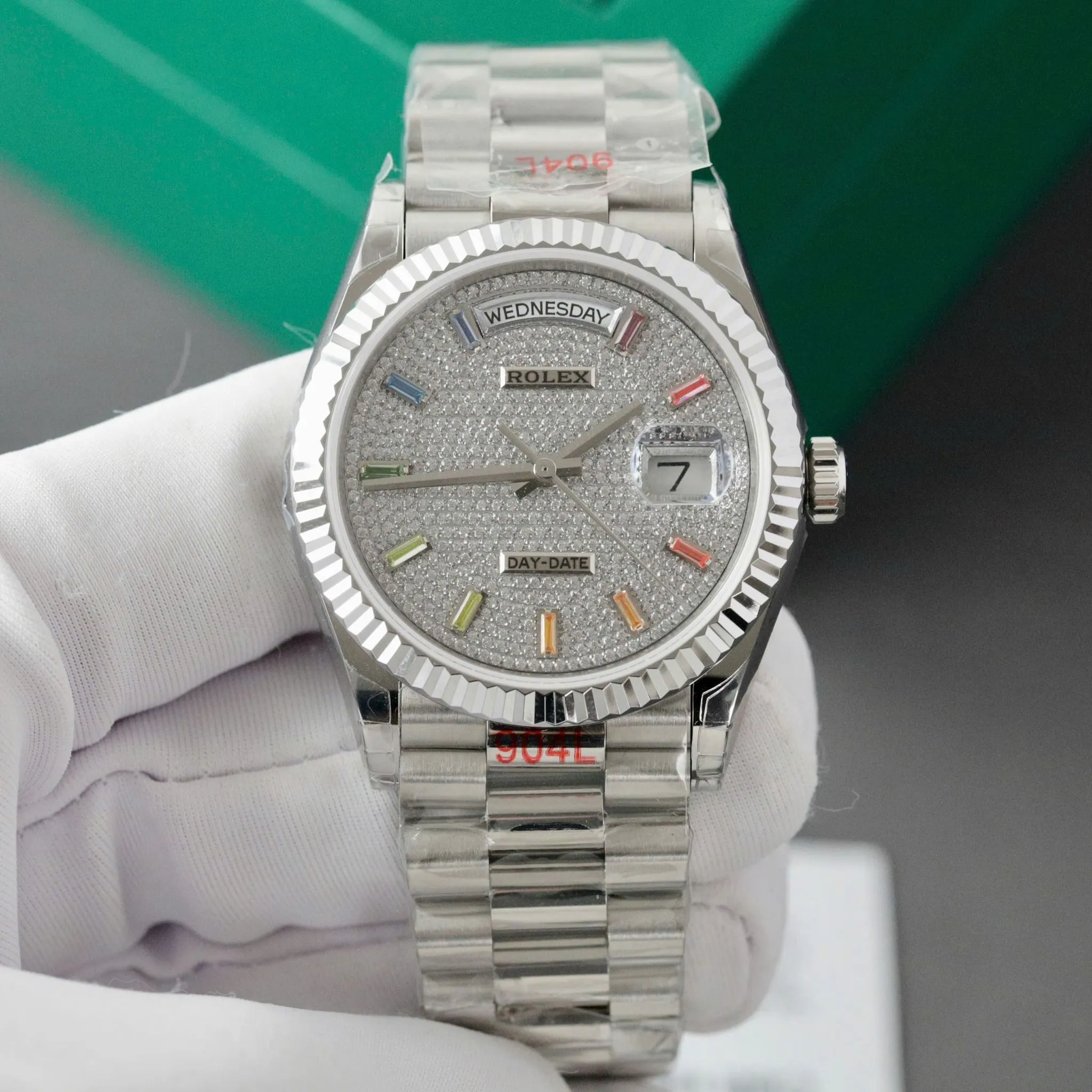 Day Date Zifferblatt mit Diamantbesatz mit Diamantbesatz Lünette Presidential Armband