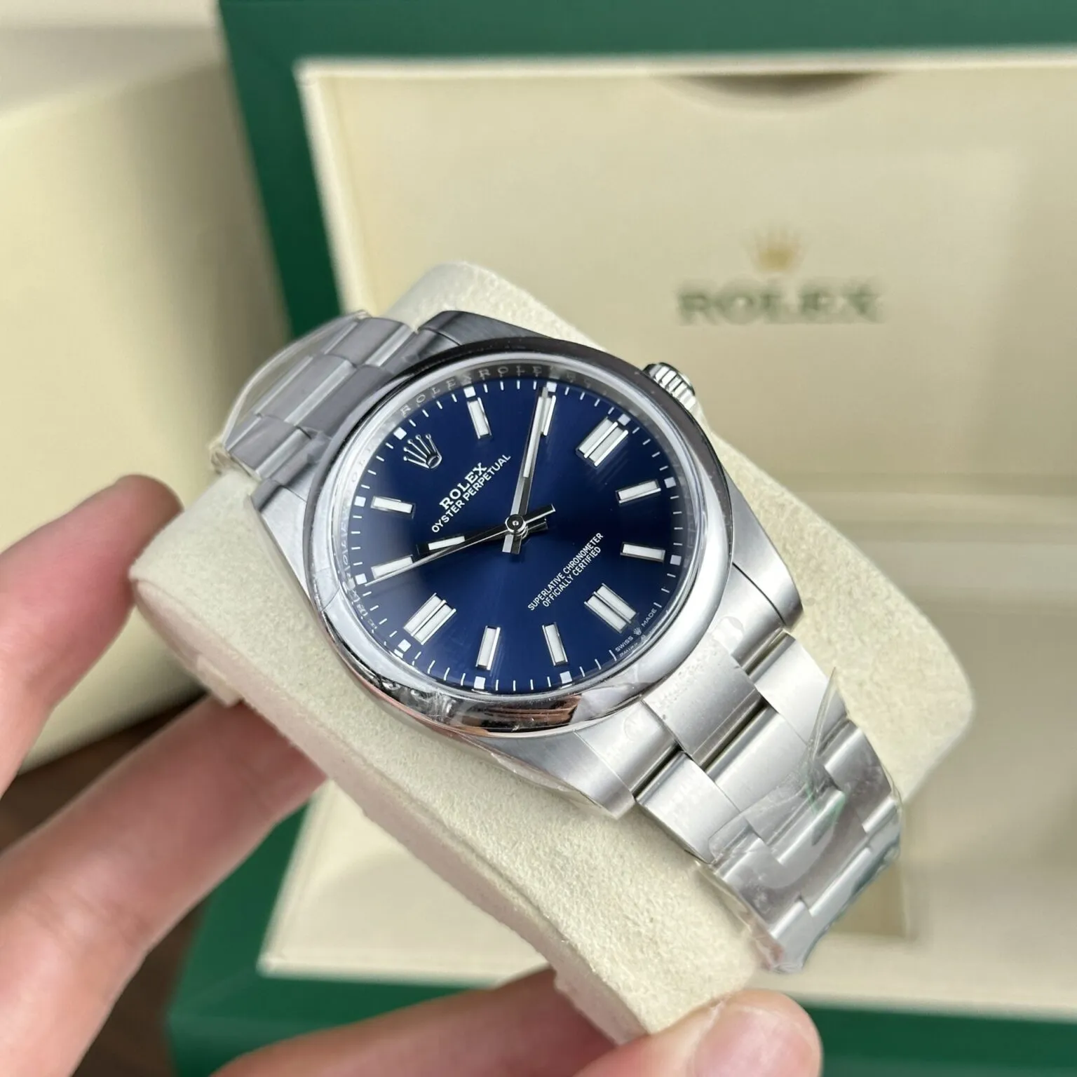 Oyster Perpetual blaues Zifferblatt Oyster Armband