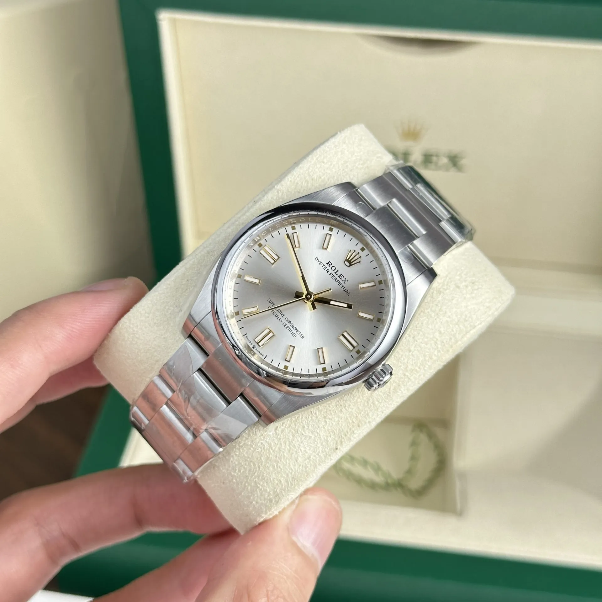 Oyster Perpetual silberfarbenes Zifferblatt Oyster Armband