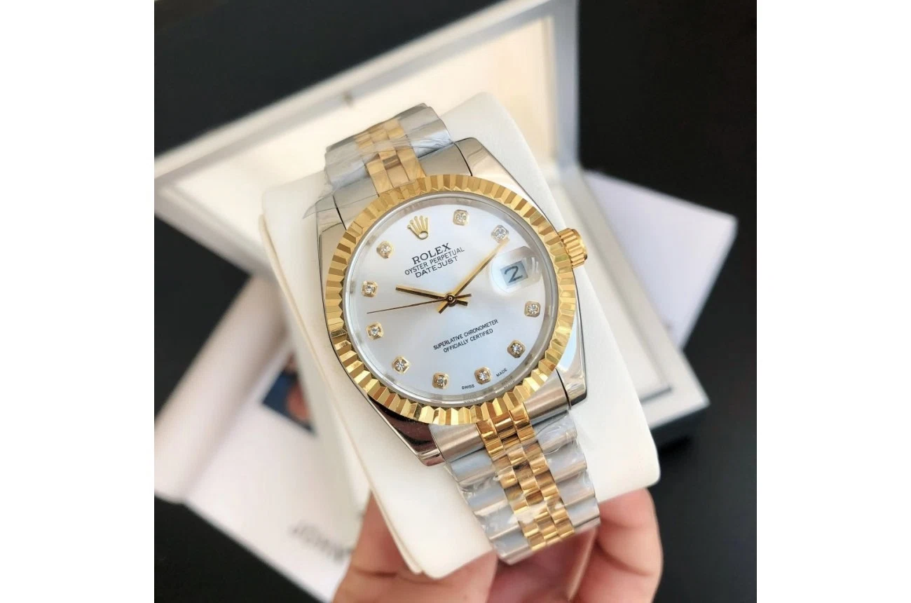 Datejust Roségold/Edelstahl Jubilee Silber/Diamantindizes Perspektivansicht