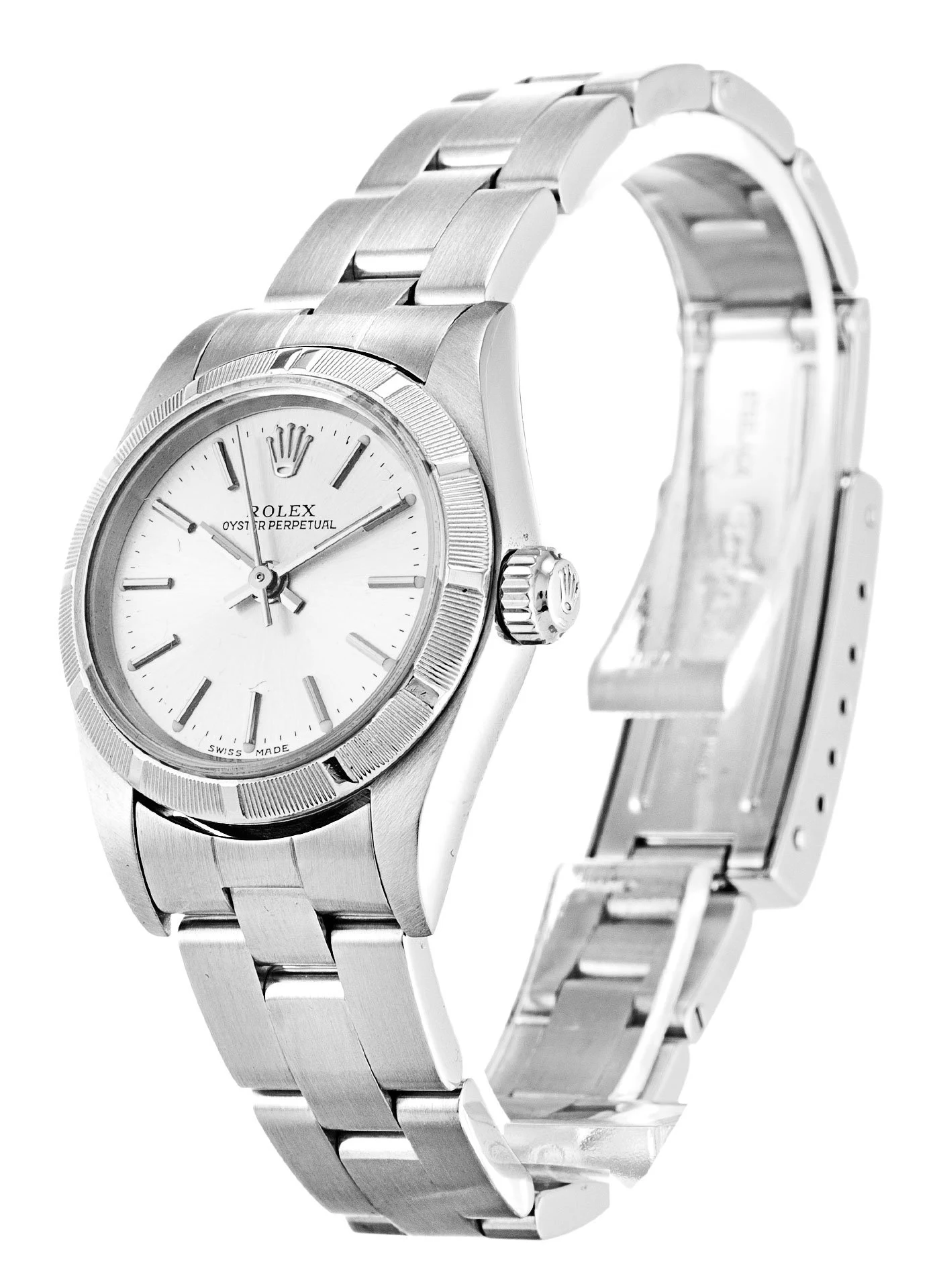 Oyster Perpetual Lady silberfarbenes Zifferblatt 67230 Perspektivansicht