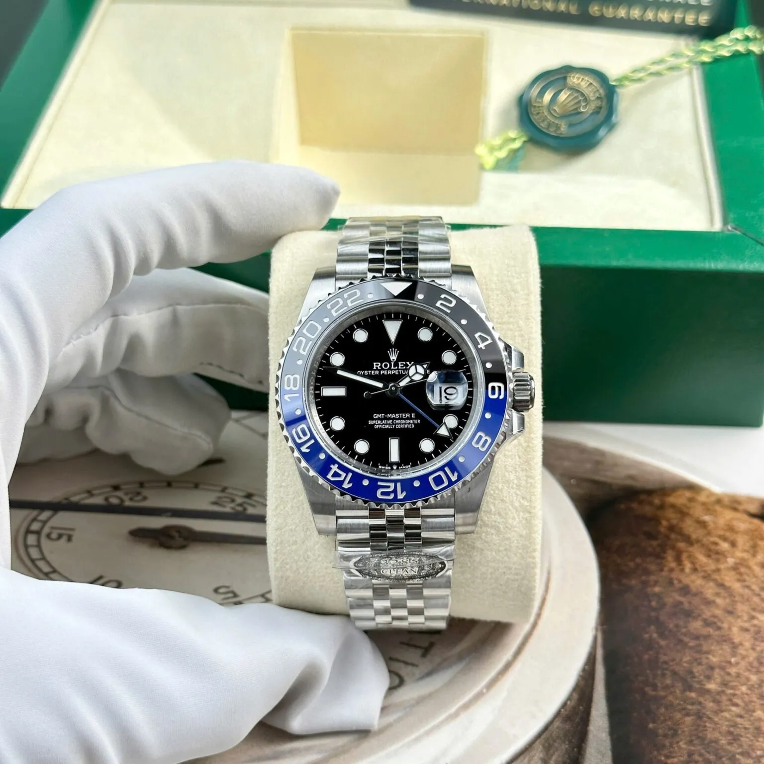 GMT Master II Batgirl schwarzes Zifferblatt Blau und Schwarz Lünette Jubilee Armband
