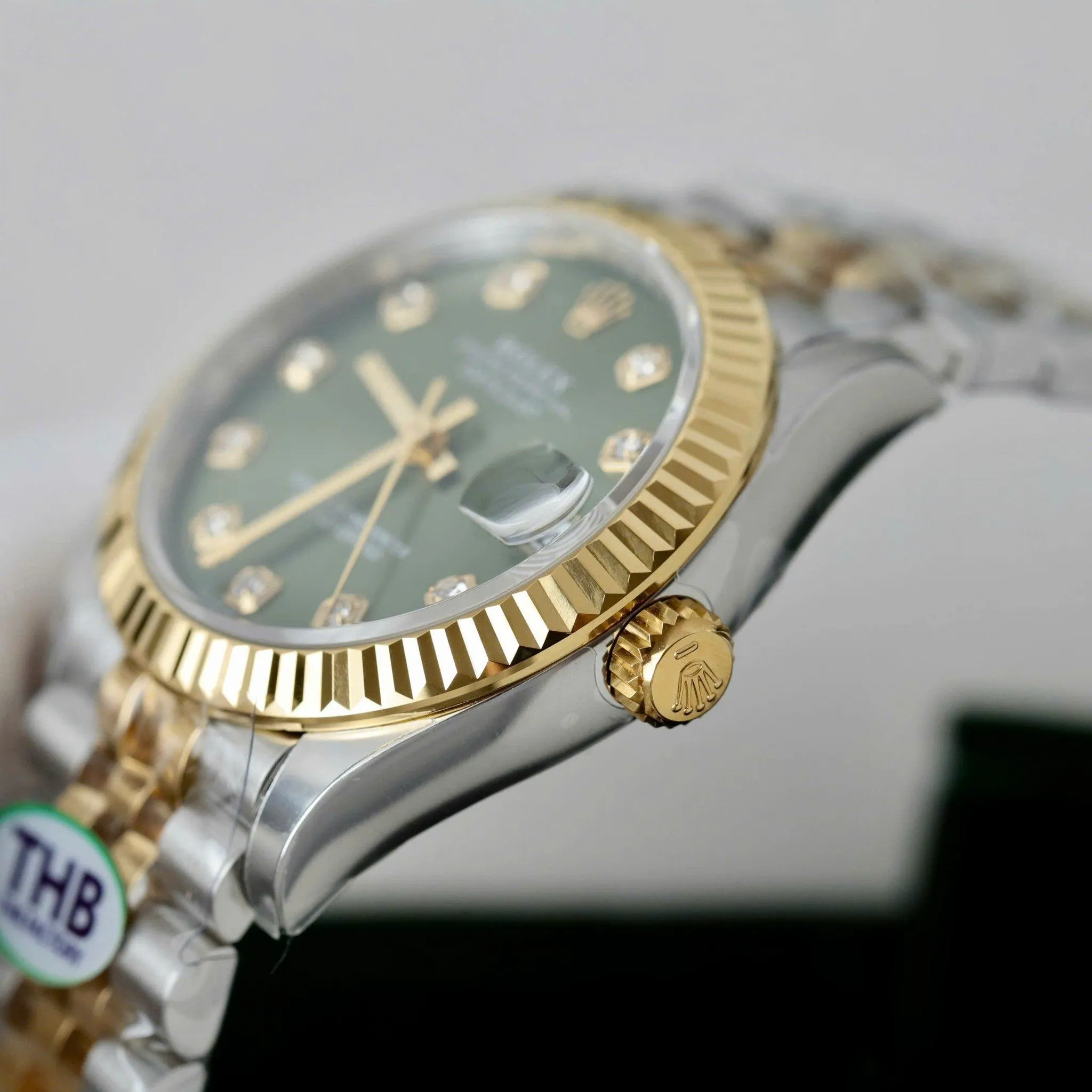 Datejust grünes Zifferblatt Geriffelt Lünette Jubilee Armband