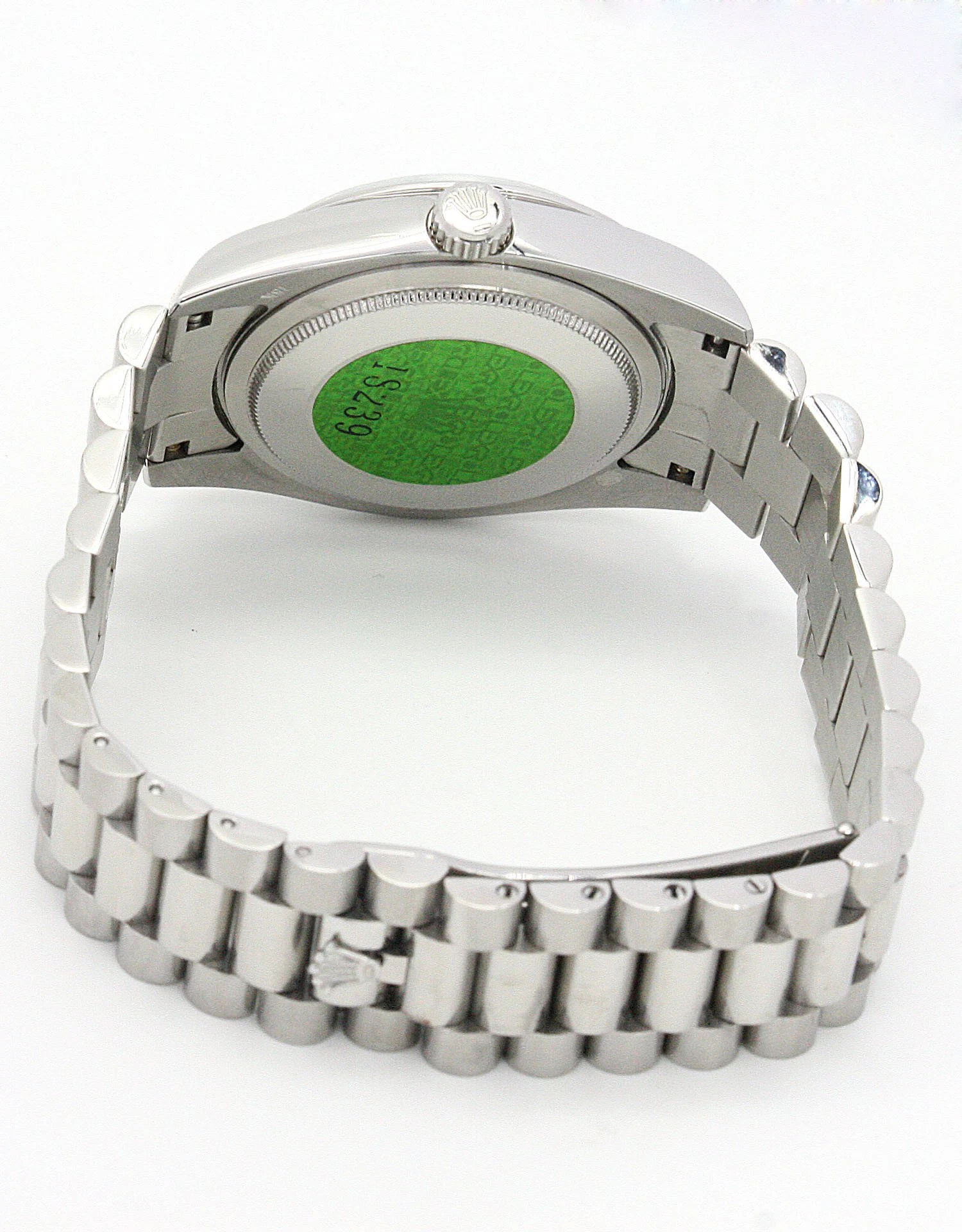 Day-Date Grün und Silber mit Diamonds Zifferblatt 118346 Schrägansicht