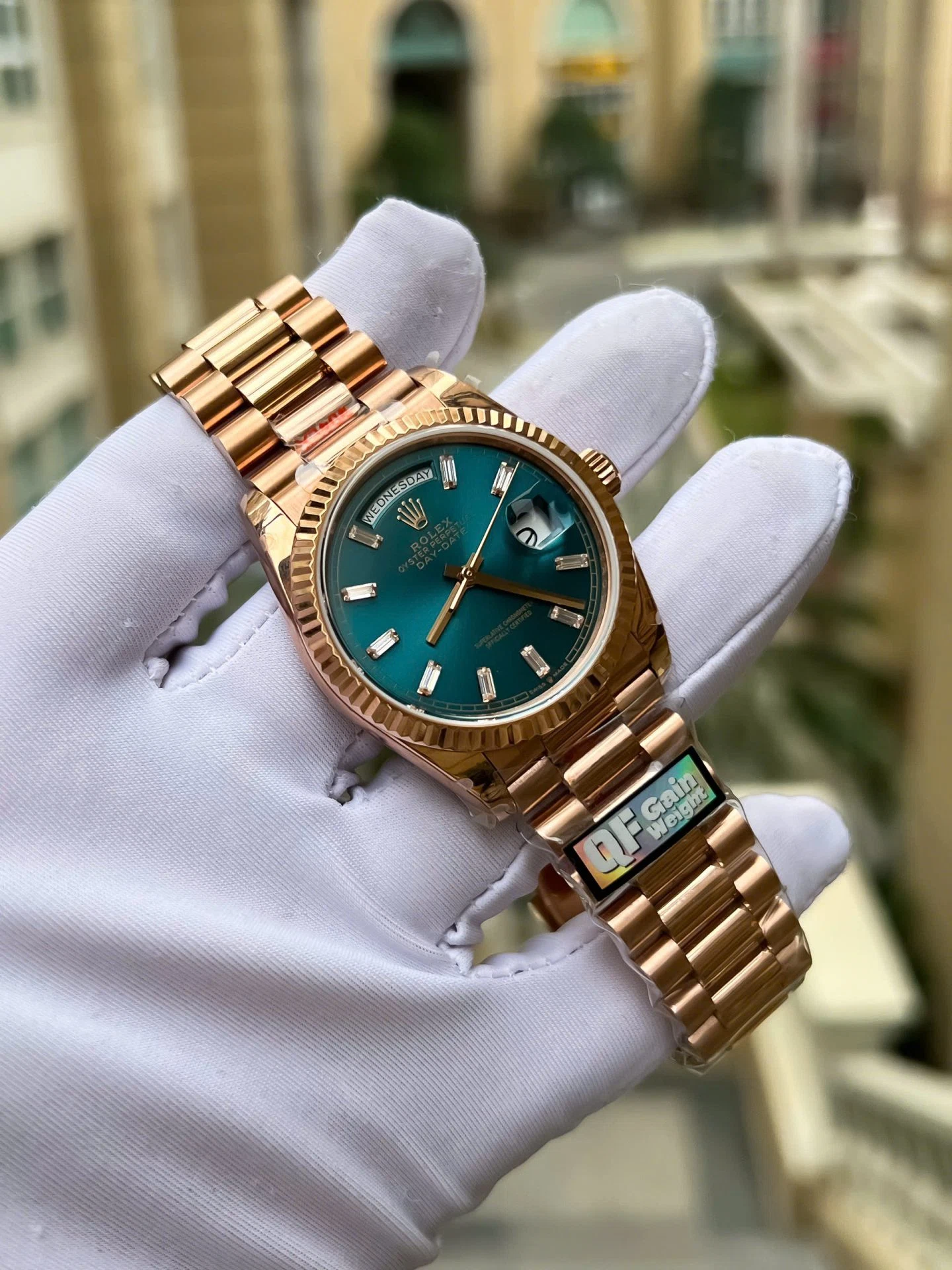 Rolex Day-Date Blaugrün Zifferblatt mit Diamantbesatz 128235-0085 36 mm – Superclone – Bild 4