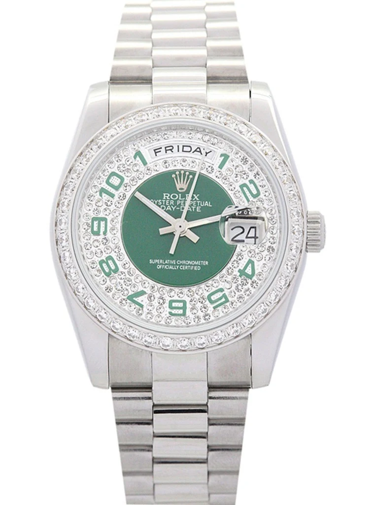 Day-Date Grün und Silber mit Diamonds Zifferblatt 118346