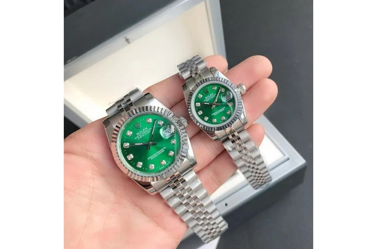 Datejust Edelstahl/Edelstahl Jubilee Grün/Diamantindizes