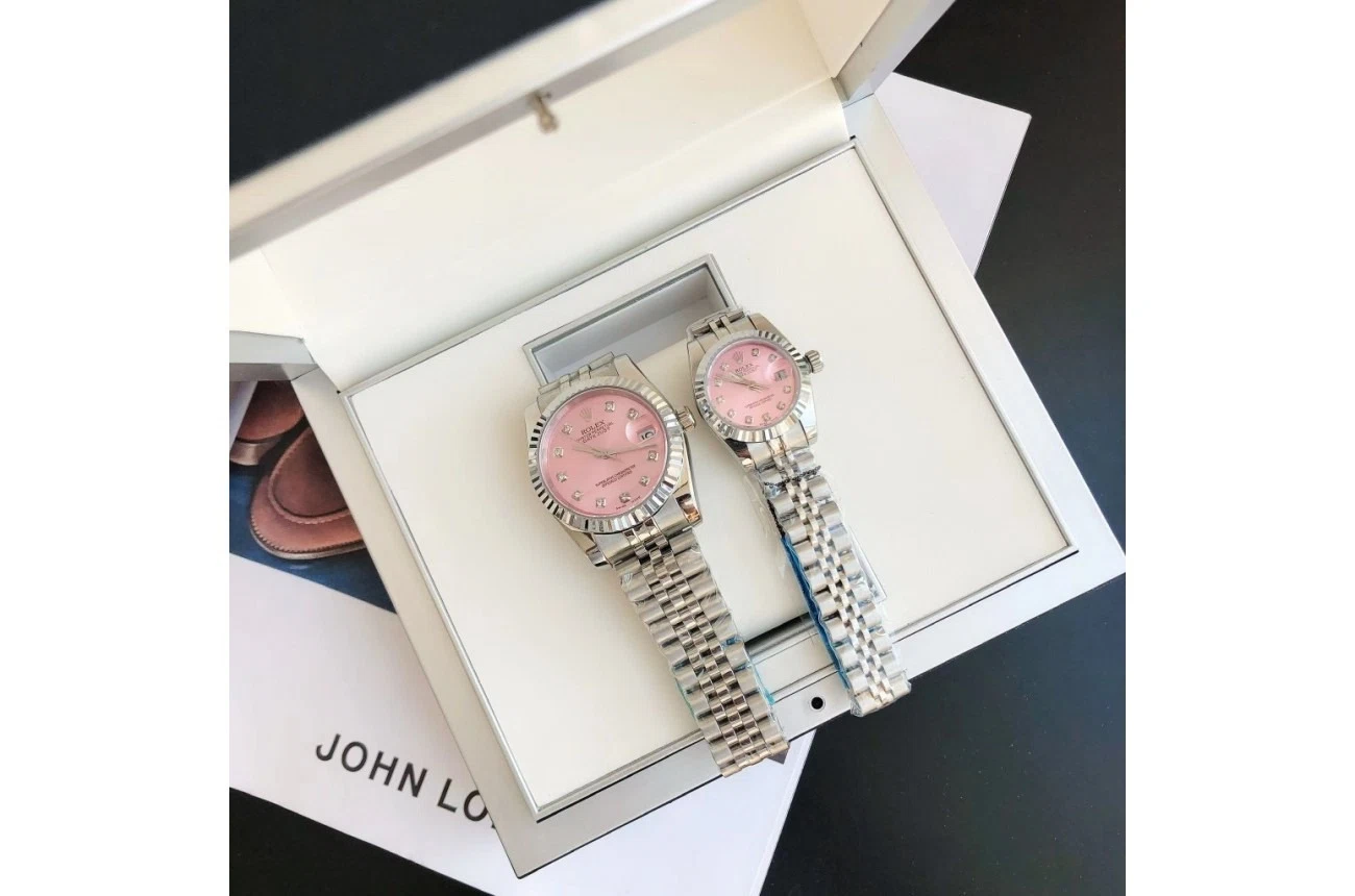 Datejust Edelstahl/Edelstahl Jubilee Rosa/Zifferblatt Schrägansicht