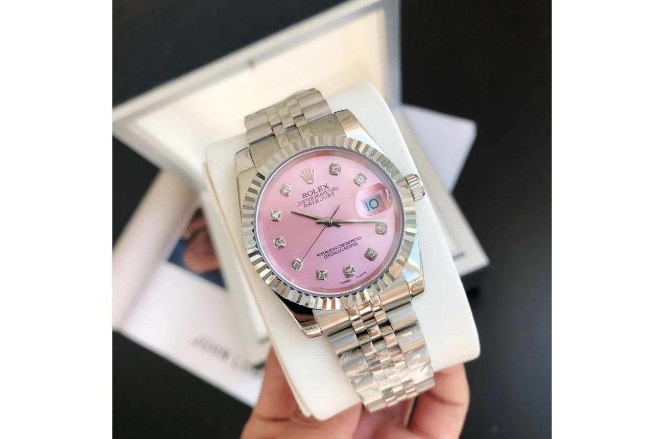 Datejust Edelstahl/Edelstahl Jubilee Rosa/Zifferblatt Perspektivansicht
