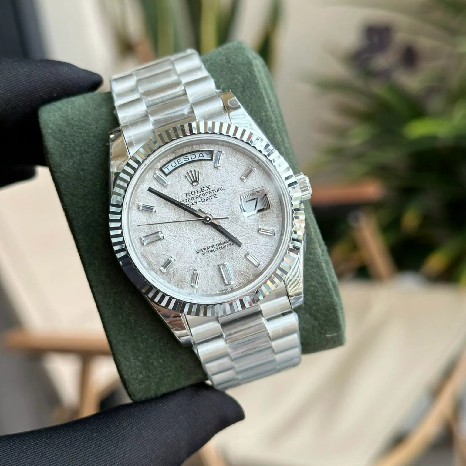 Day-Date Meteorit-Zifferblatt Geriffelt Lünette Presidential Armband