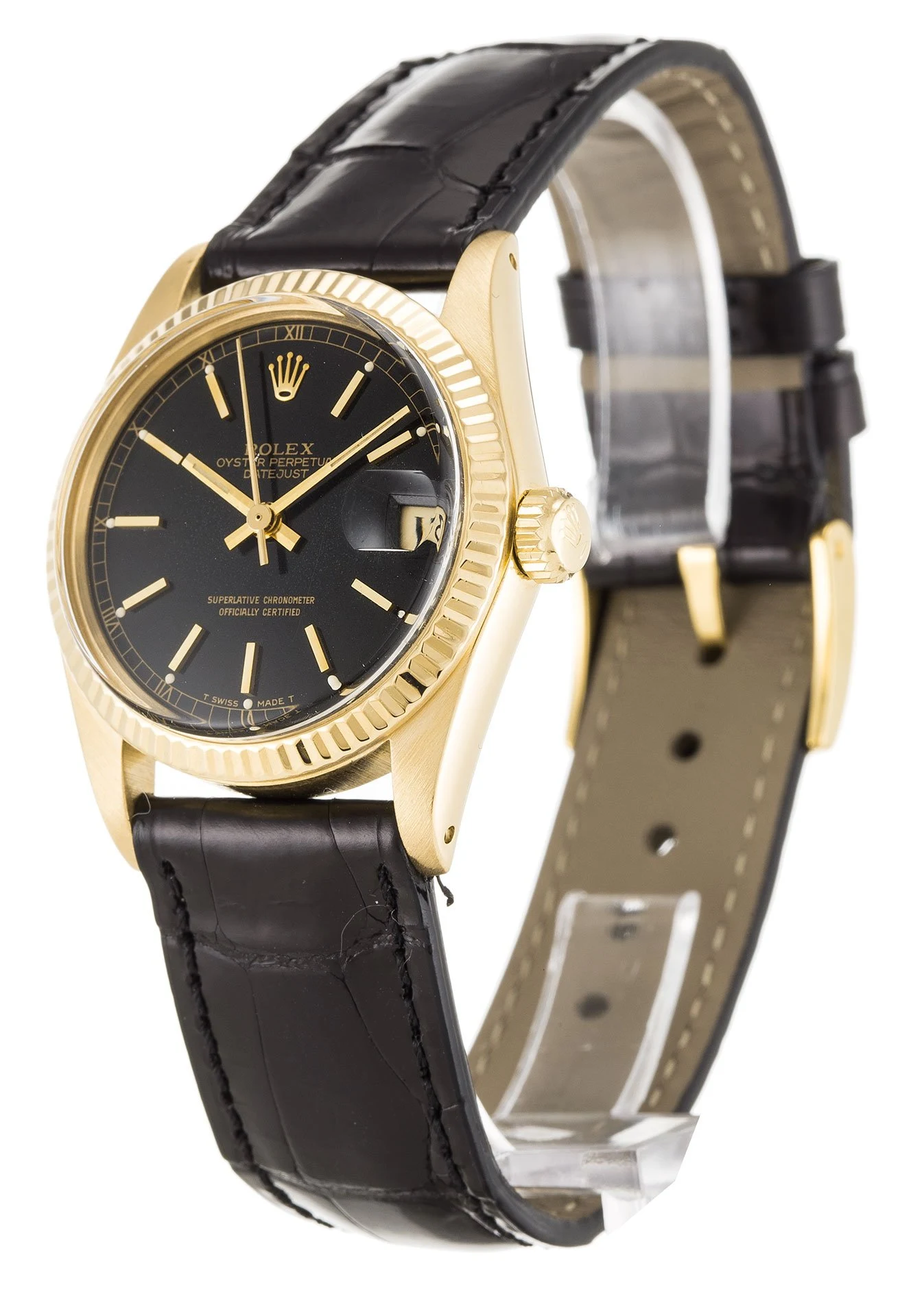 Datejust in mittlerer Größe schwarzes Zifferblatt 6827 Perspektivansicht