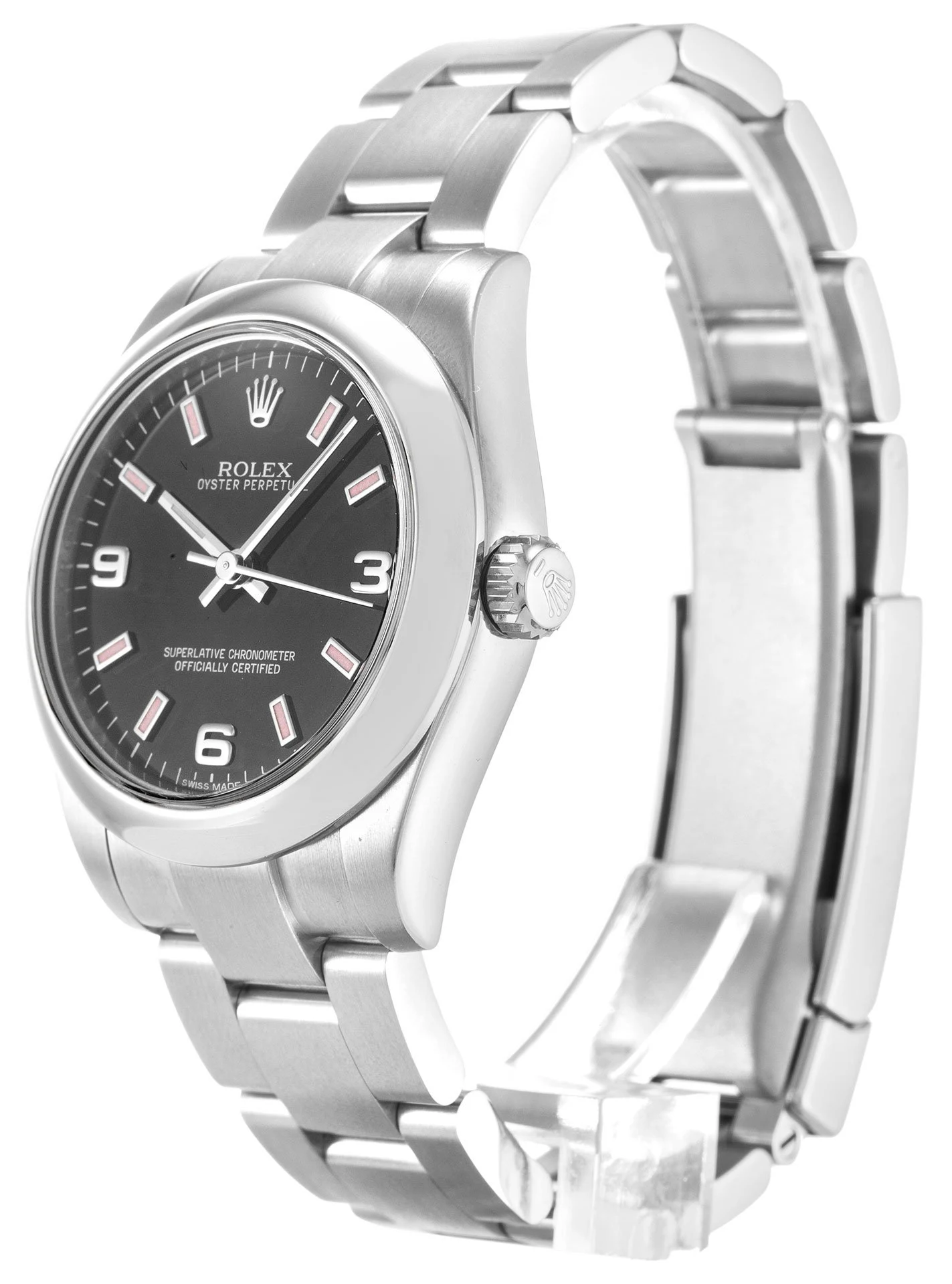 Oyster Perpetual Lady schwarzes Zifferblatt 177200 Perspektivansicht