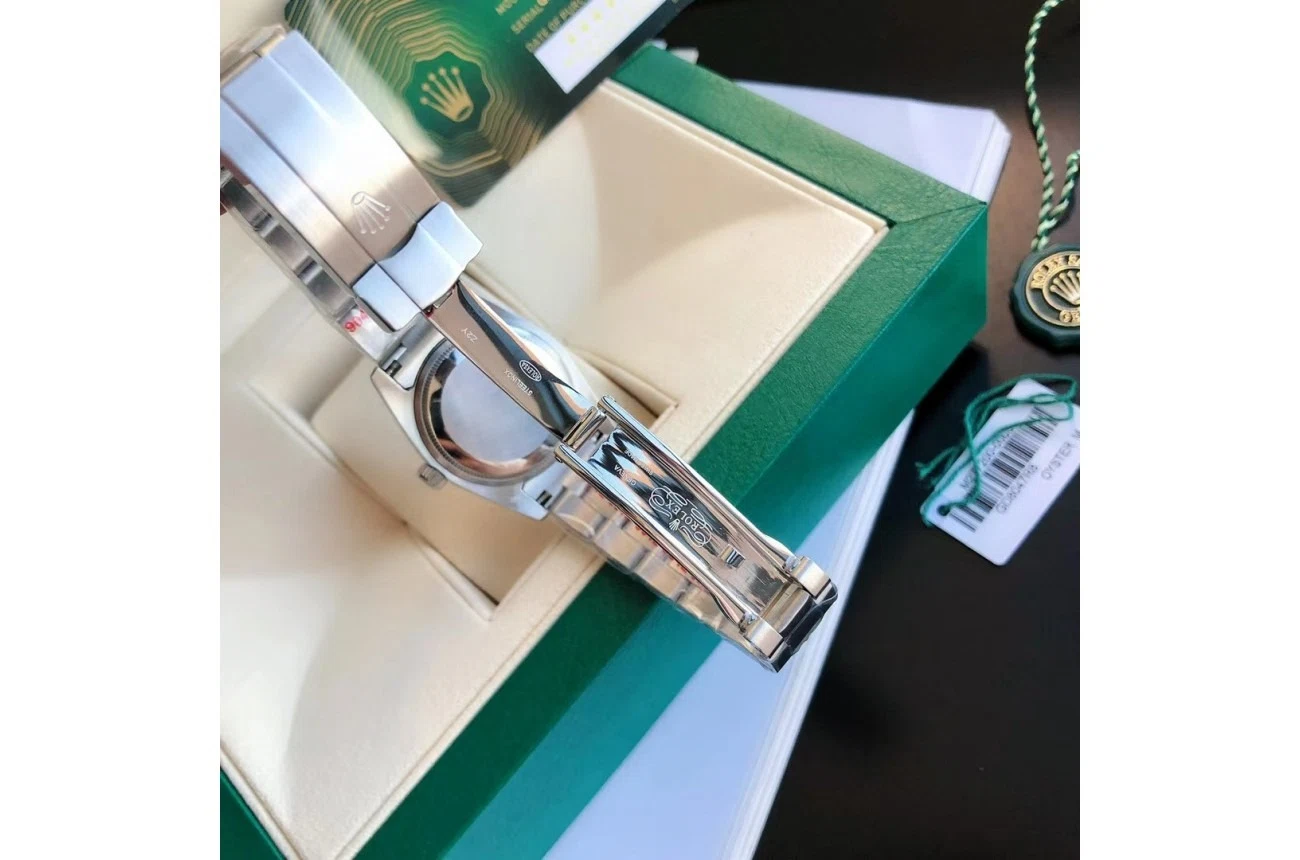Oyster Perpetual Edelstahl/Edelstahl Tiffany Blau/Stabindizes Nahaufnahme