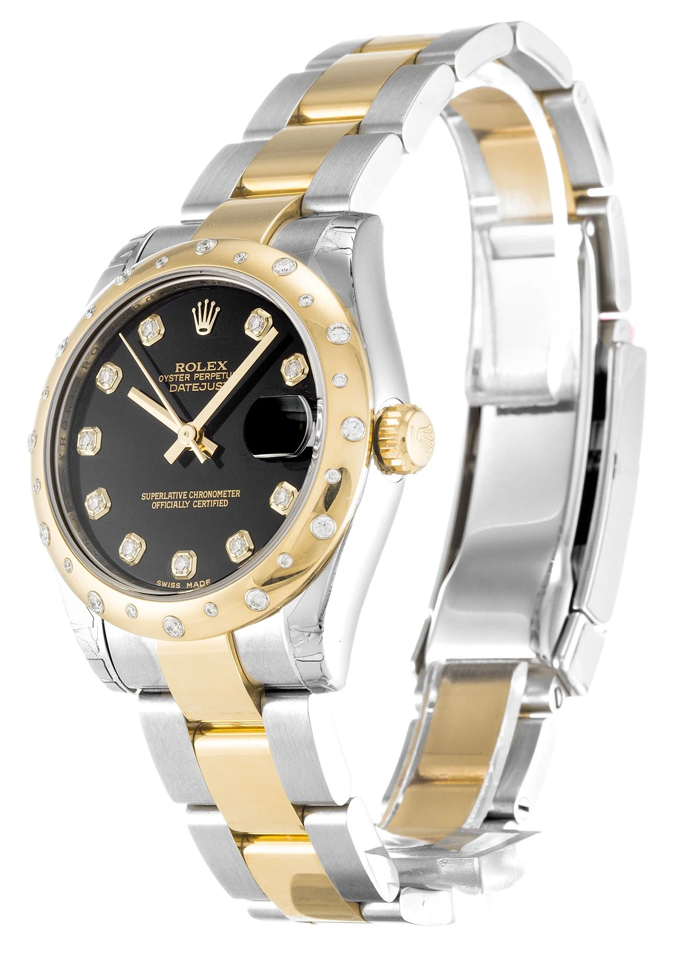 Datejust in mittlerer Größe schwarzes Zifferblatt 178343 Perspektivansicht