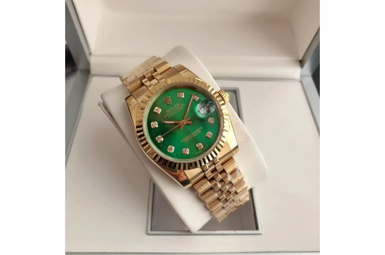 Datejust Roségold/Roségold Jubilee Grün/Zifferblatt Schrägansicht
