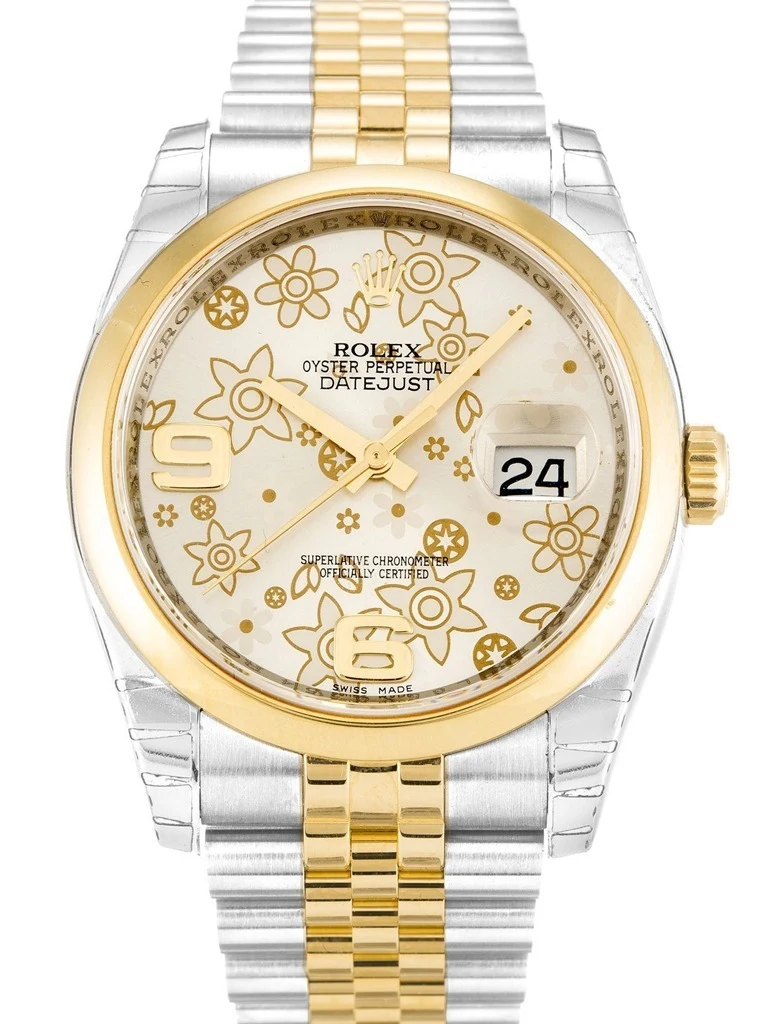Datejust silberfarbenes Zifferblatt mit Blumenmuster 116203