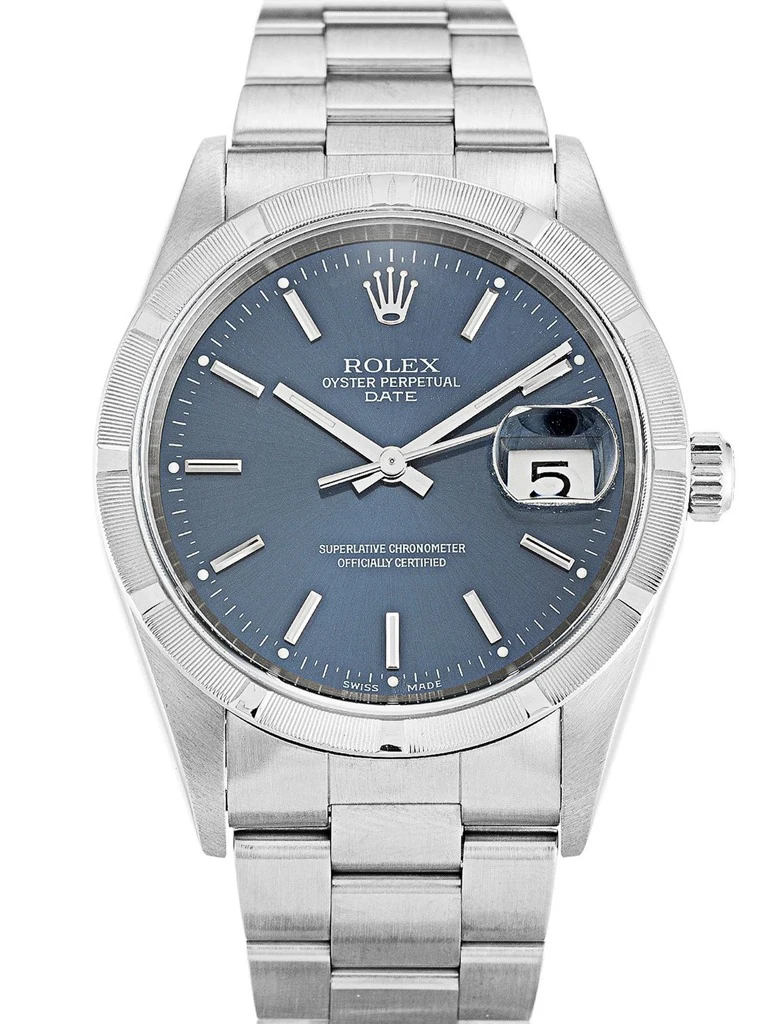 Oyster Perpetual Date blaues Zifferblatt 15210