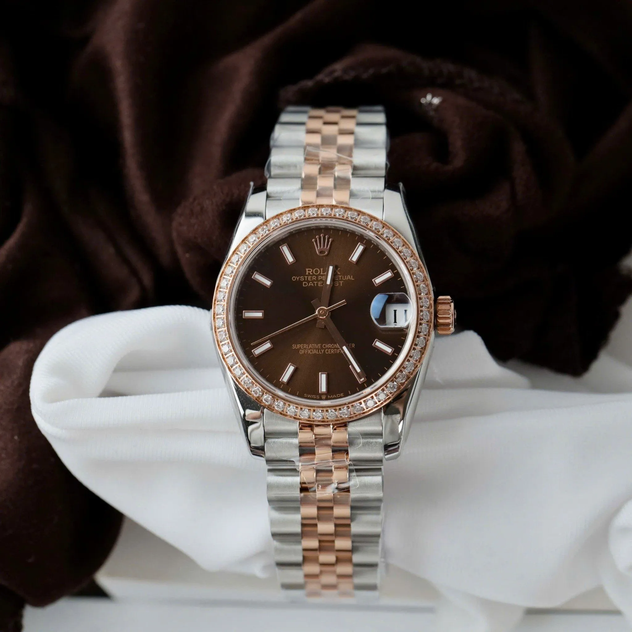 Datejust schokoladenbraunes Zifferblatt Geriffelt Lünette Jubilee Armband