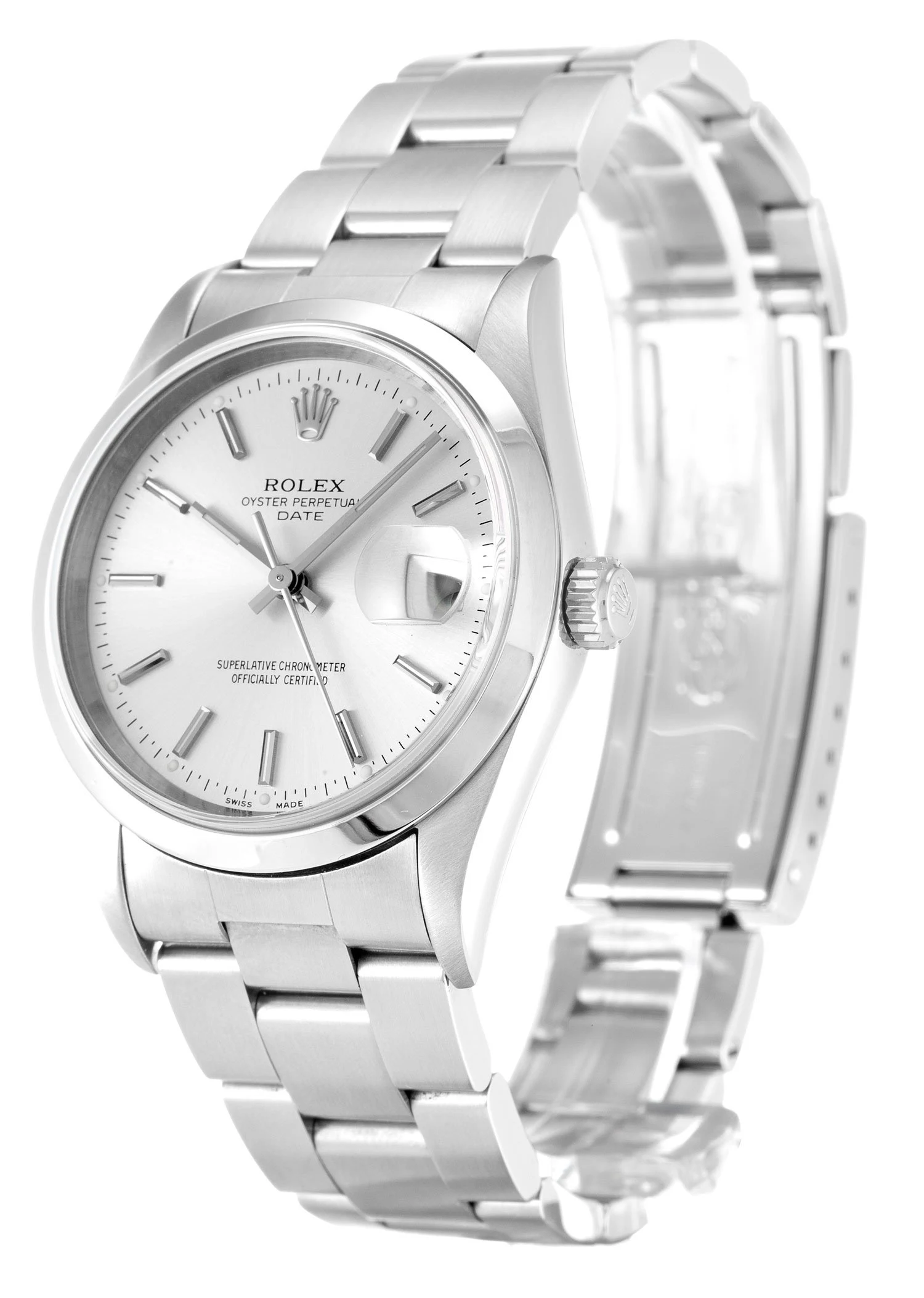 Oyster Perpetual Date silberfarbenes Zifferblatt 15200 Perspektivansicht