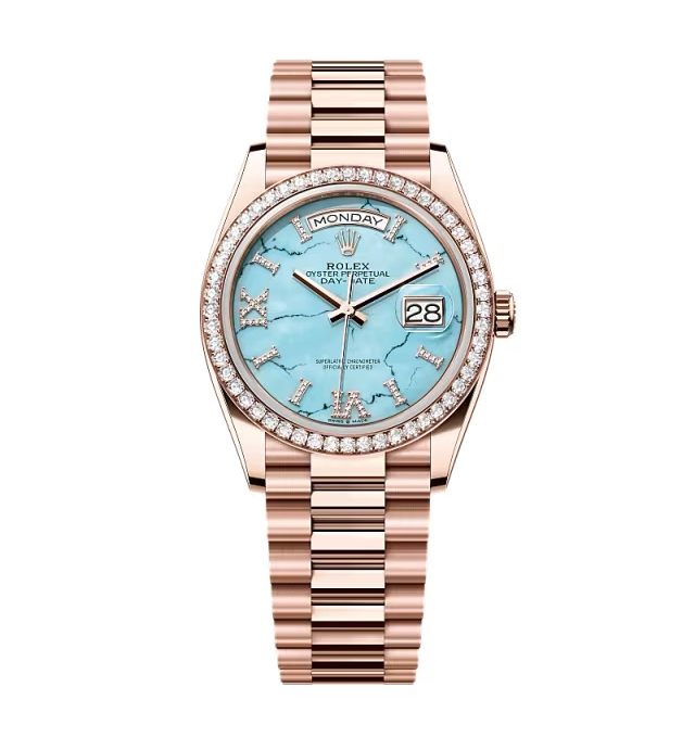 Rolex Day-Date Türkis Zifferblatt mit Diamantbesatz 128345rbr-0064 36 mm – Superclone
