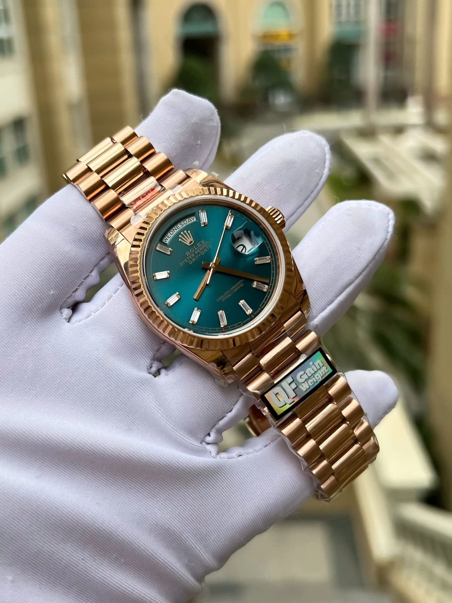 Rolex Day-Date Blaugrün Zifferblatt mit Diamantbesatz 128235-0085 36 mm – Superclone – Bild 6