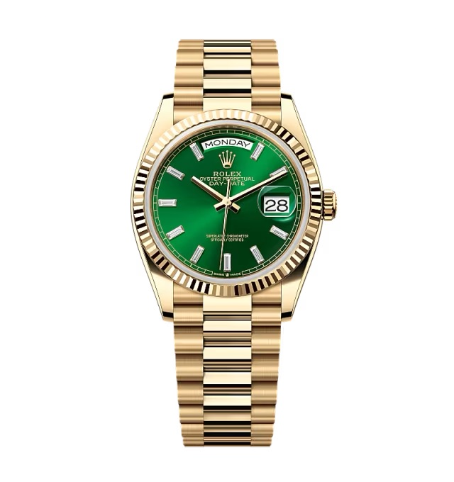 Rolex Day-Date Leuchtendgrün Zifferblatt mit Diamantbesatz 128238-0130 36 mm – Superclone