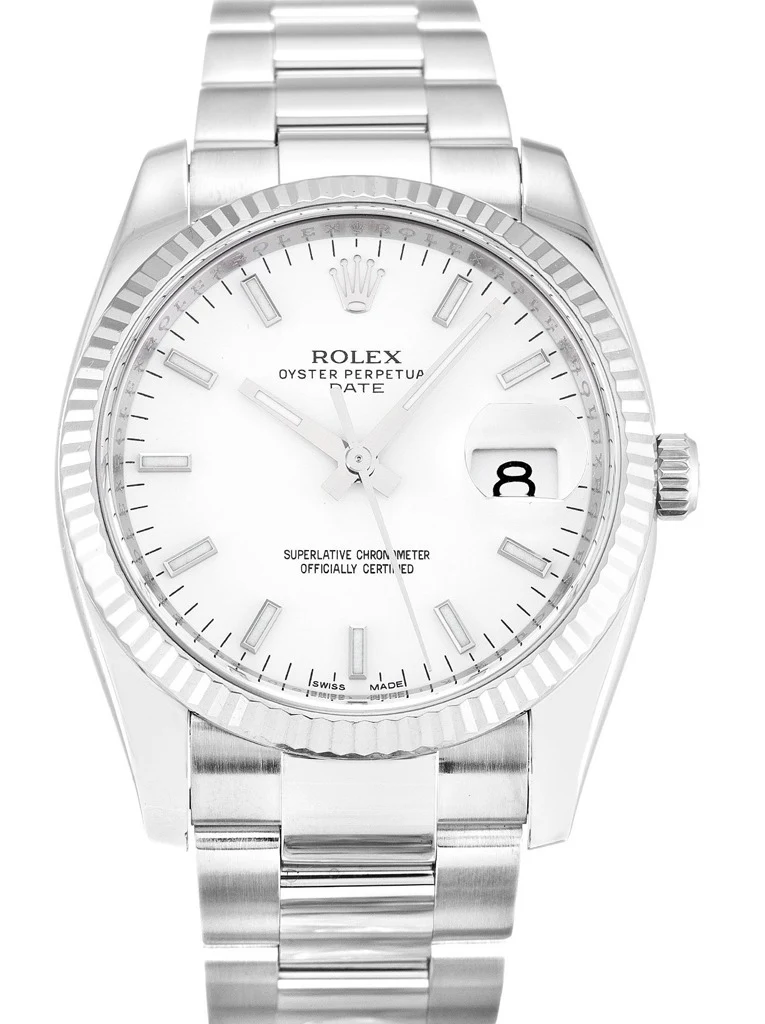Oyster Perpetual Date weißes Zifferblatt 115234