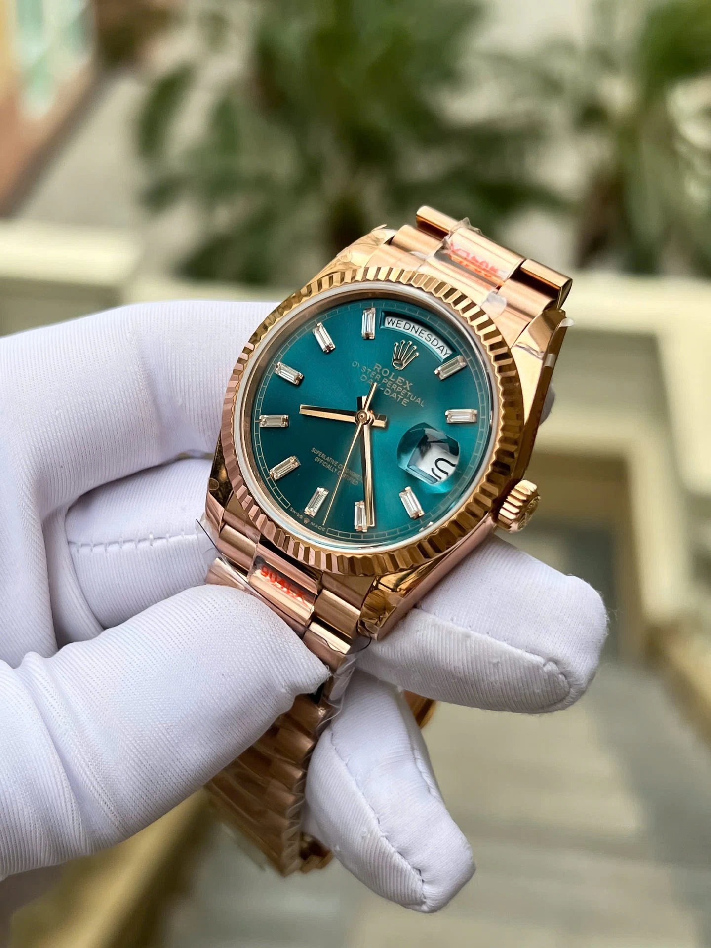 Rolex Day-Date Blaugrün Zifferblatt mit Diamantbesatz 128235-0085 36 mm – Superclone – Bild 5