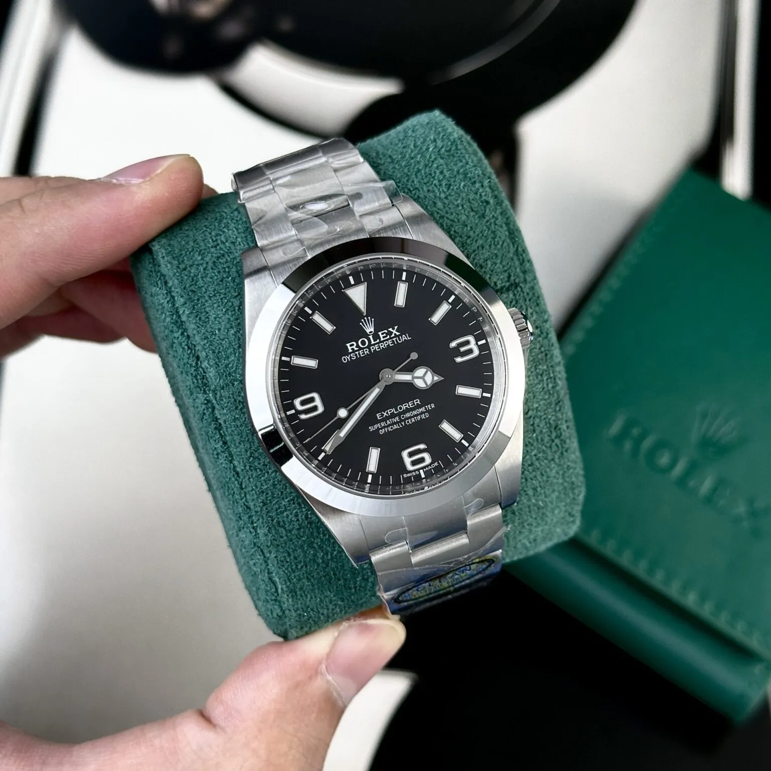Explorer schwarzes Zifferblatt Oyster Armband