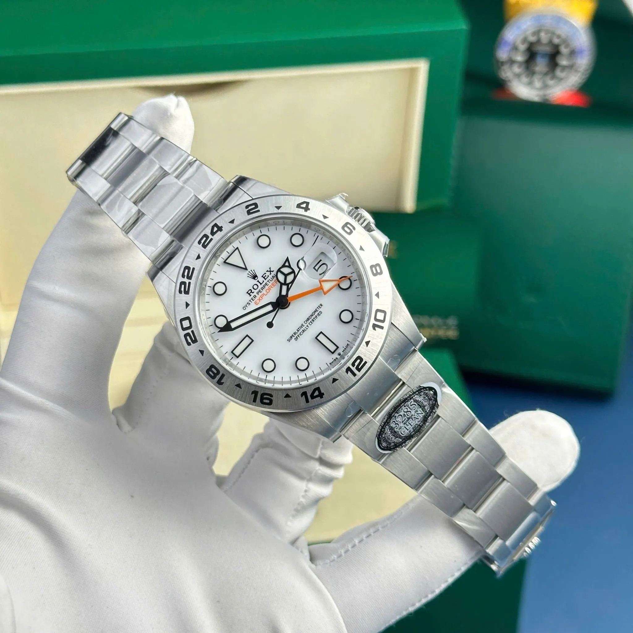 Explorer weißes Zifferblatt Oyster Armband