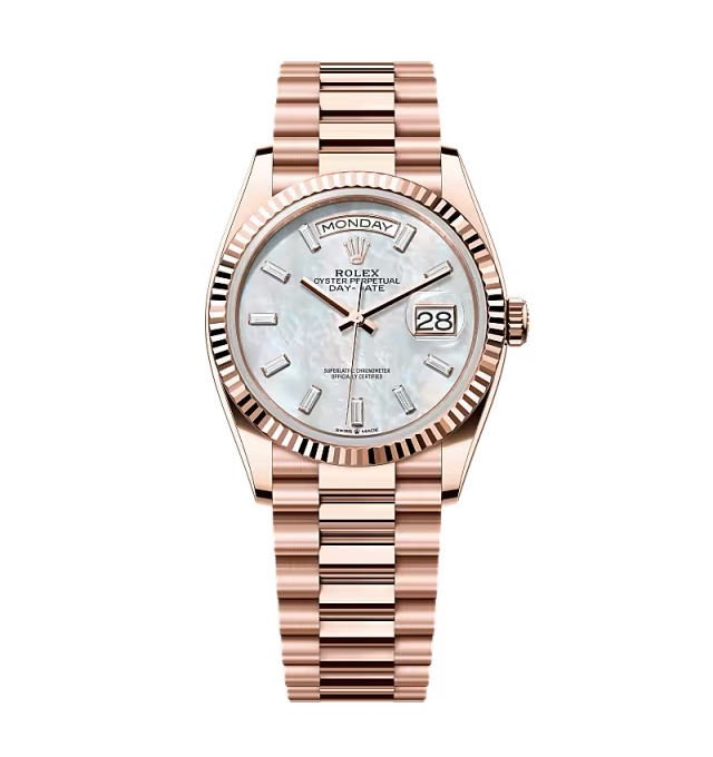 Rolex Day-Date Weißes Perlmutt Zifferblatt mit Diamantbesatz 128235-0078 36 mm – Superclone