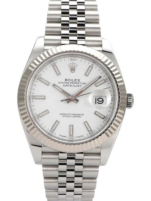 Datejust weißes Zifferblatt 126334 Jubilee Geriffelt