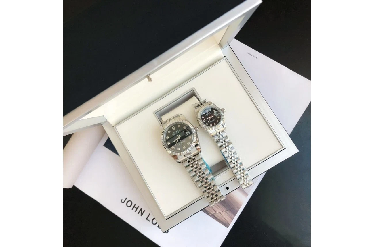 Datejust Edelstahl/Edelstahl Jubilee Schwarz/Zifferblatt Schrägansicht