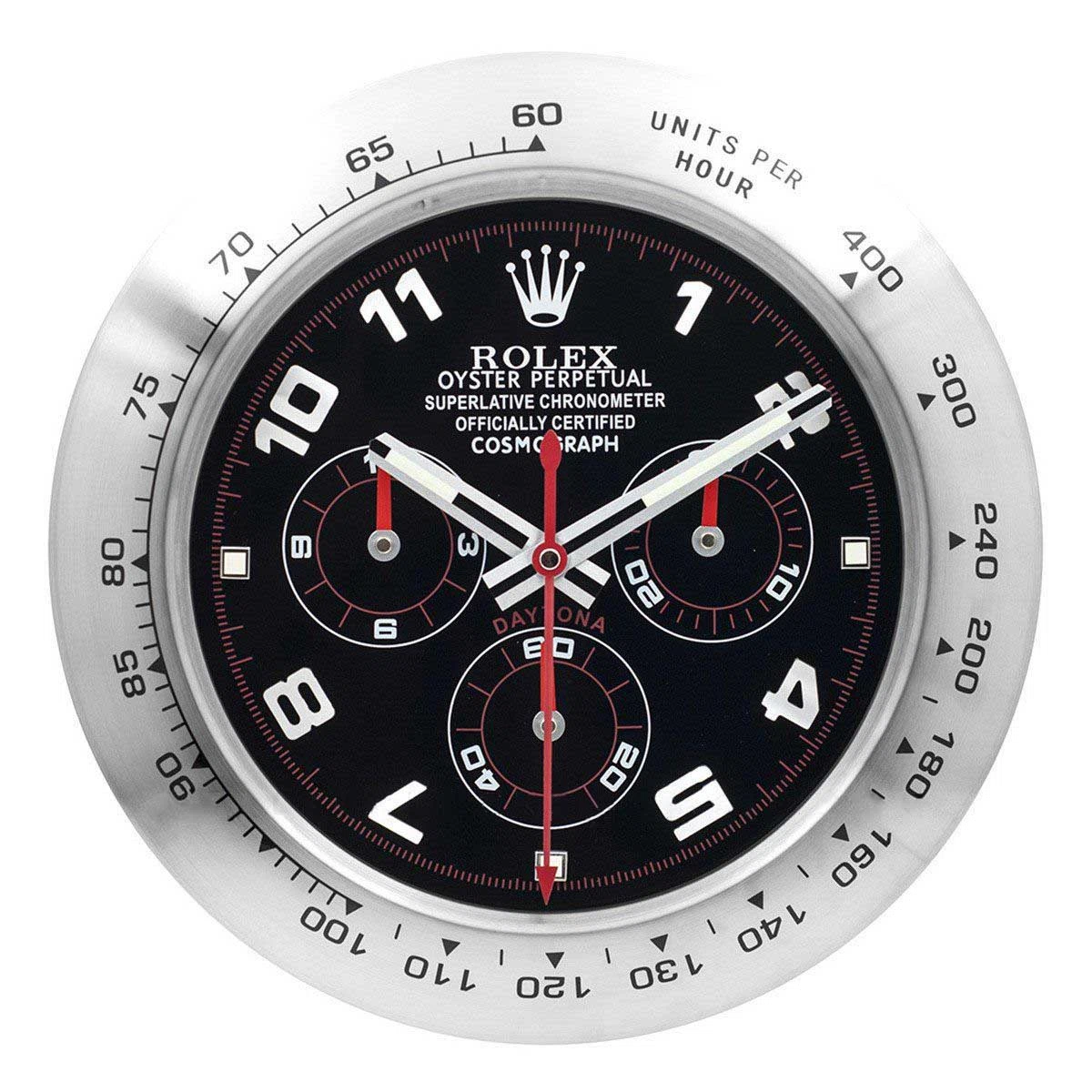 Wanduhr – DAYTONA Schwarz/Silber Perspektivansicht