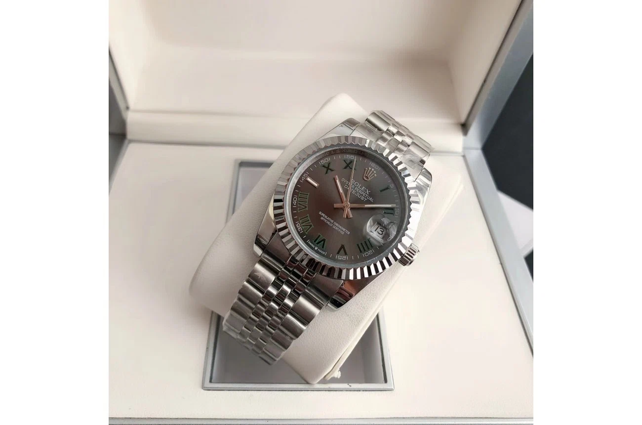 Datejust Edelstahl/Edelstahl Jubilee Grau/Römische Indizes Nahaufnahme