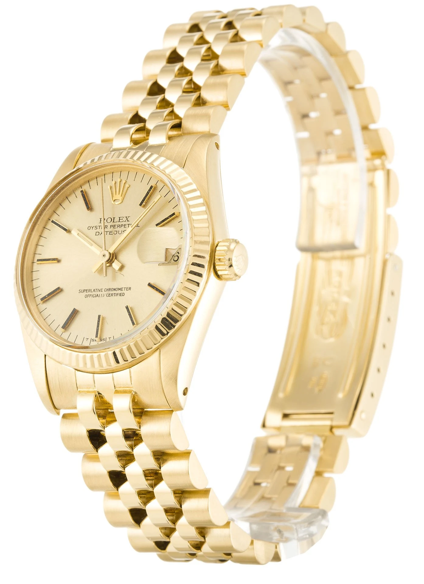 Datejust in mittlerer Größe champagnerfarbenes Zifferblatt 6827 Perspektivansicht