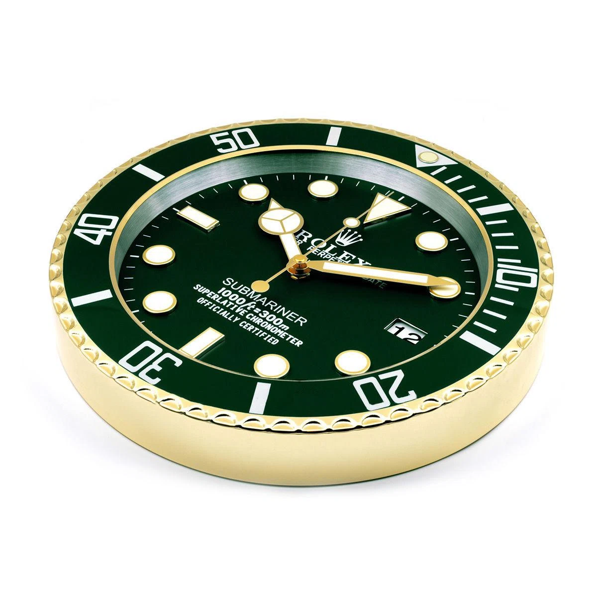Wanduhr – SUBMARINER Grün Gold Perspektivansicht