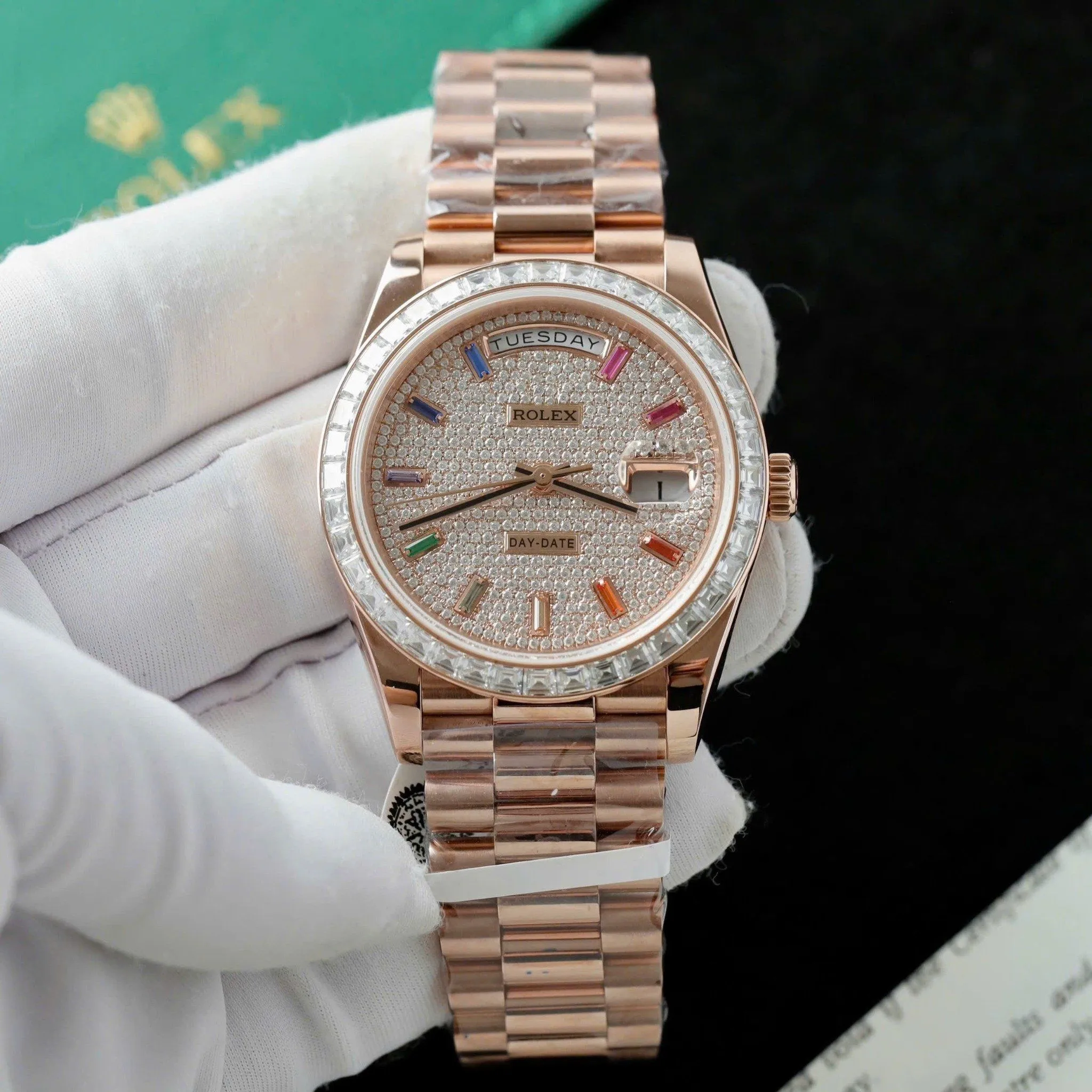 Day Date Zifferblatt mit Diamantbesatz mit Diamantbesatz Lünette Presidential Armband