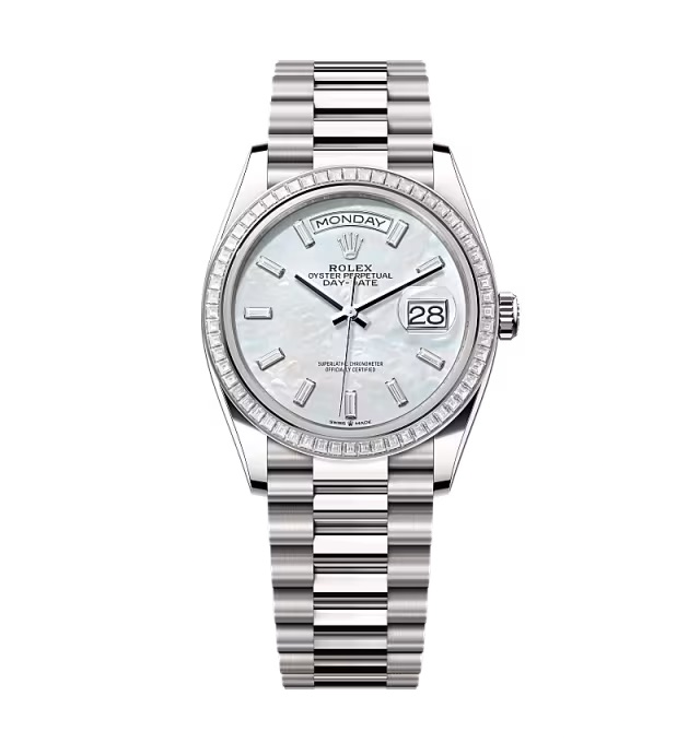 Rolex Day-Date Weißes Perlmutt Zifferblatt mit Diamantbesatz 128399tbr-0023 36 mm – Superclone