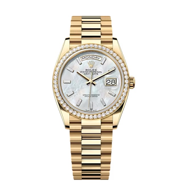 Rolex Day-Date Weißes Perlmutt Zifferblatt mit Diamantbesatz 128348rbr-0070 36 mm – Superclone