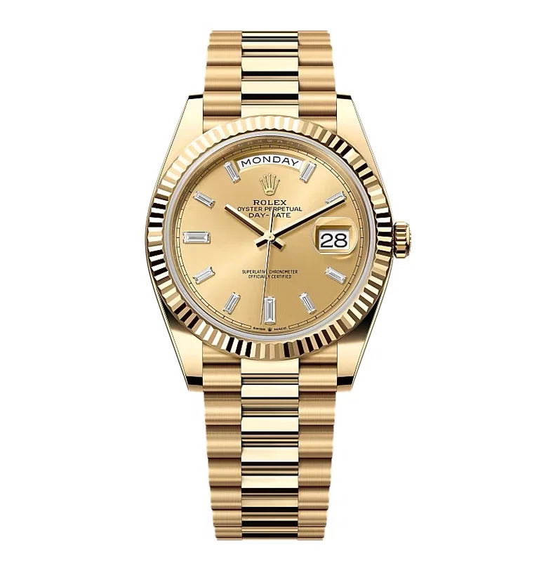 Rolex Day-Date champagnerfarbenes Zifferblatt mit Diamantbesatz 228238-0005 40 mm – Superclone