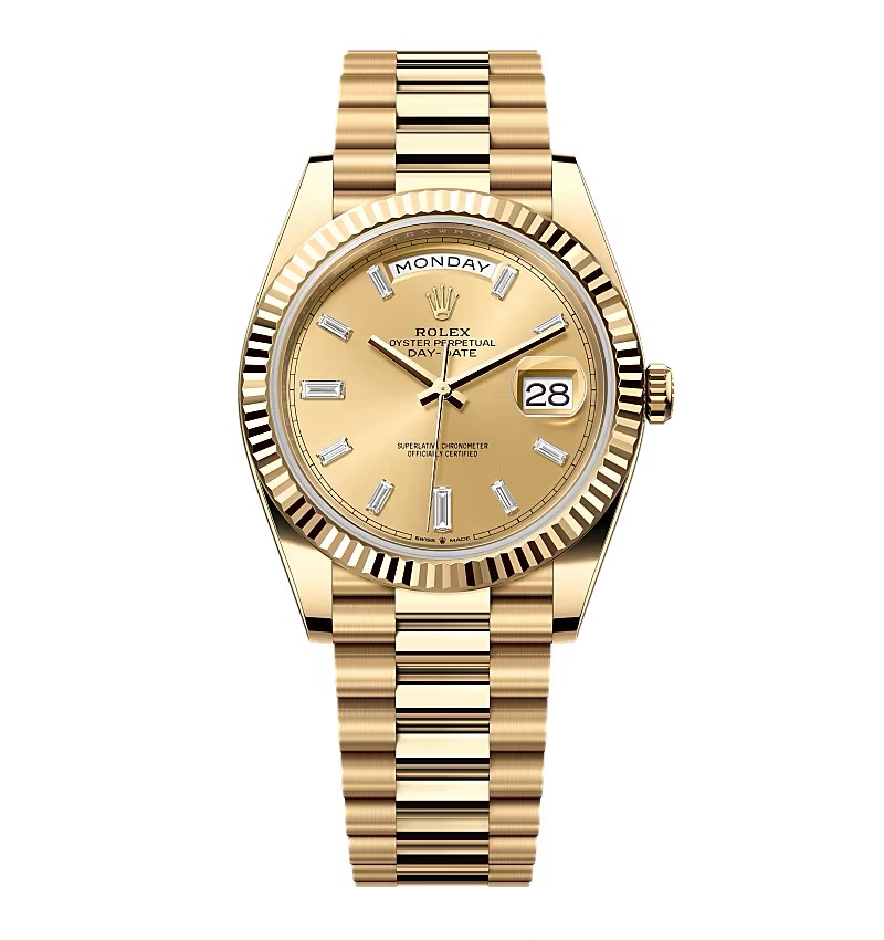 Rolex Day-Date champagnerfarbenes Zifferblatt mit Diamantbesatz 228238-0005 40 mm – Superclone