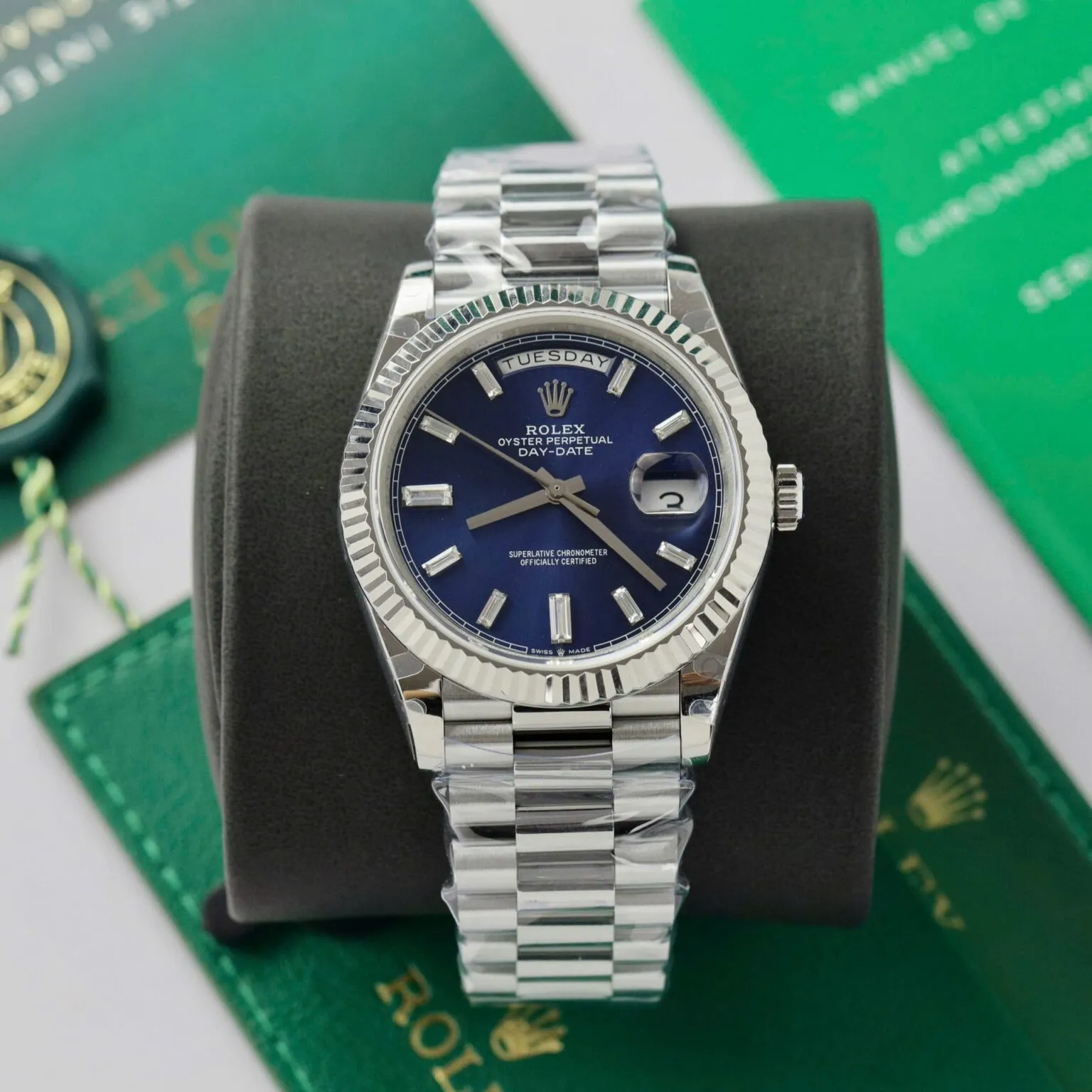 Day-Date Blau Geriffelt Lünette Presidential Armband