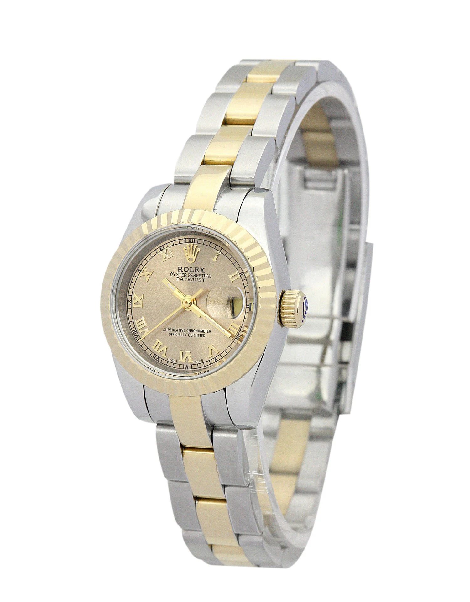 Lady-Datejust gelbgoldfarbenes Zifferblatt 179163 Schrägansicht