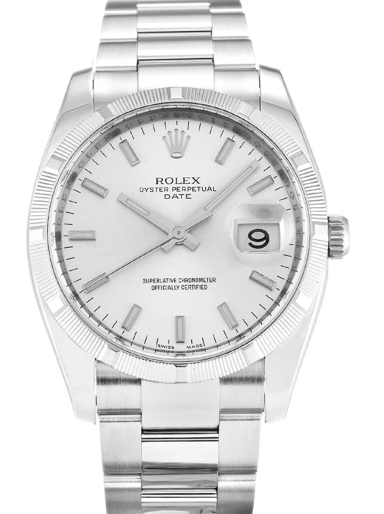 Oyster Perpetual Date silberfarbenes Zifferblatt 115210