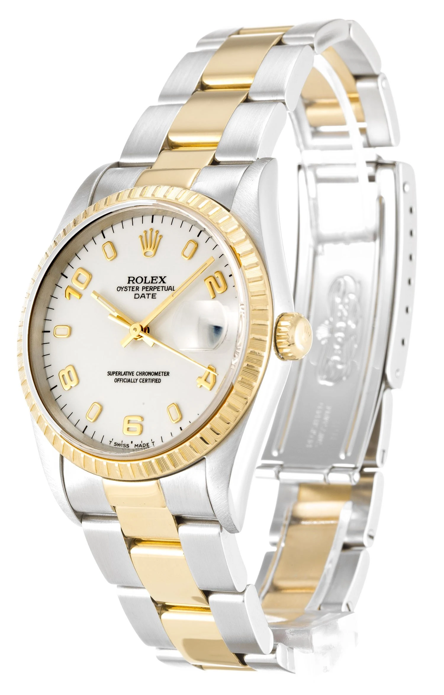 Oyster Perpetual Date weißes Zifferblatt 15223 Perspektivansicht