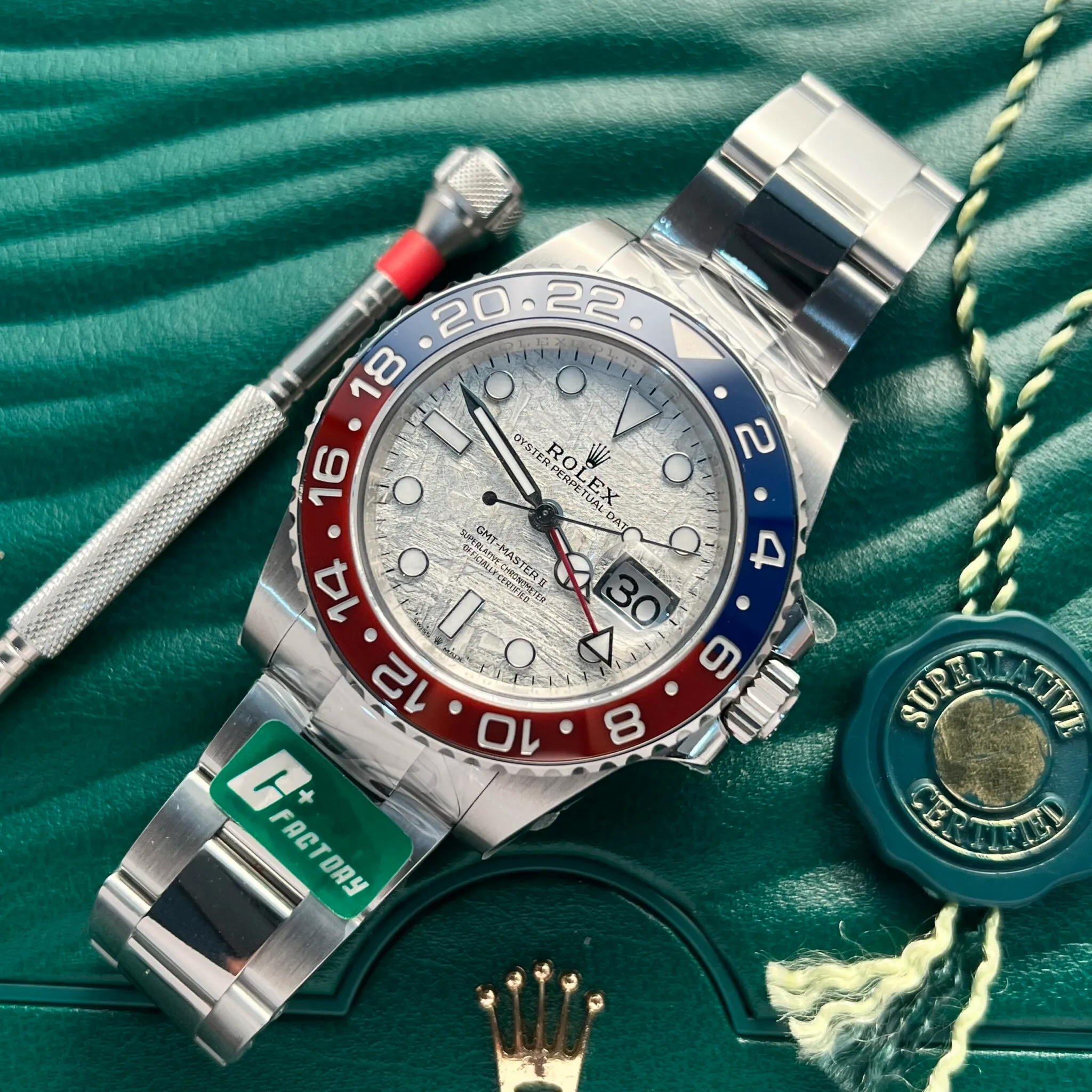 GMT Master II Superman Meteorit-Zifferblatt Blau Rot Lünette