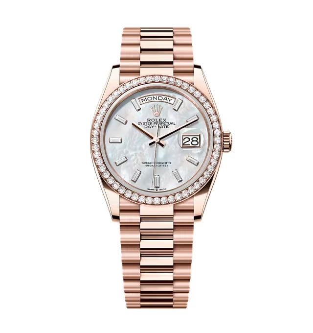 Rolex Day-Date Weißes Perlmutt Zifferblatt mit Diamantbesatz 128345rbr-0077 36 mm – Superclone