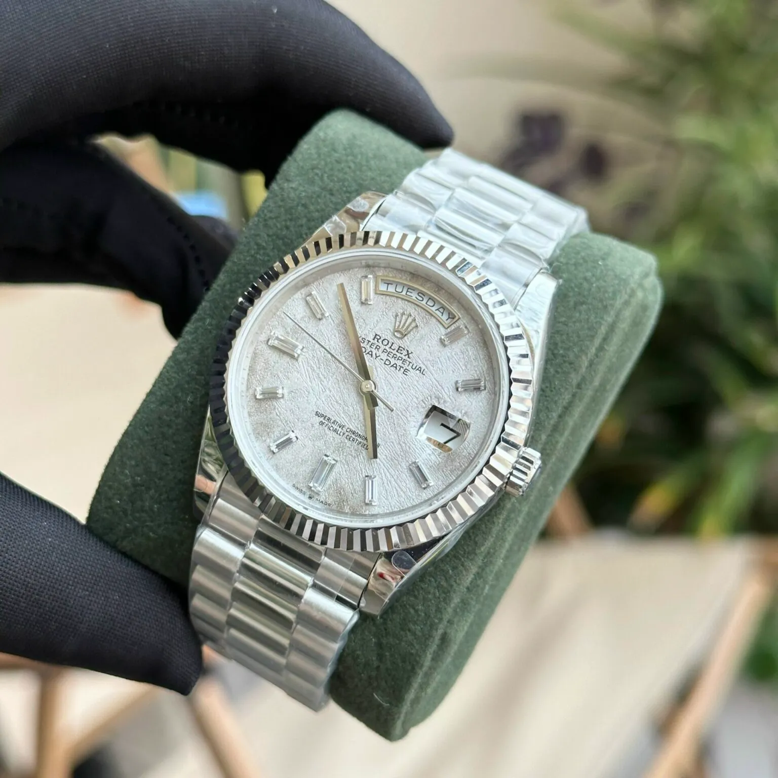 Day-Date Meteorit-Zifferblatt Geriffelt Lünette Presidential Armband