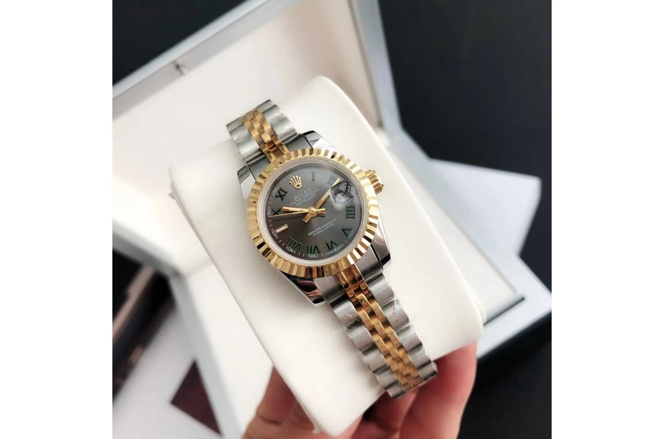 Datejust Roségold/Edelstahl Jubilee Grau/Römische Indizes Nahaufnahme